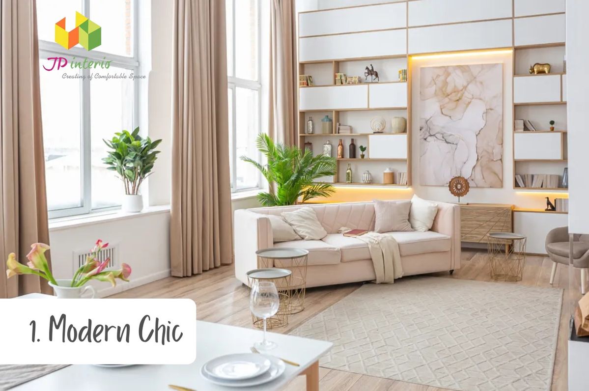 Modern living room with beige sofa, decorative plants, and a coffee table.